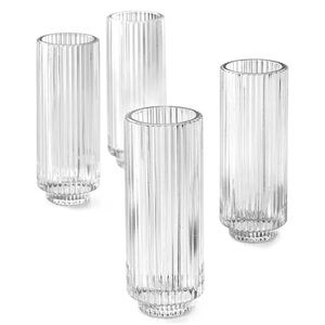 NIB Set of 4 Tall Clear Ribbed Glass Votive Holders